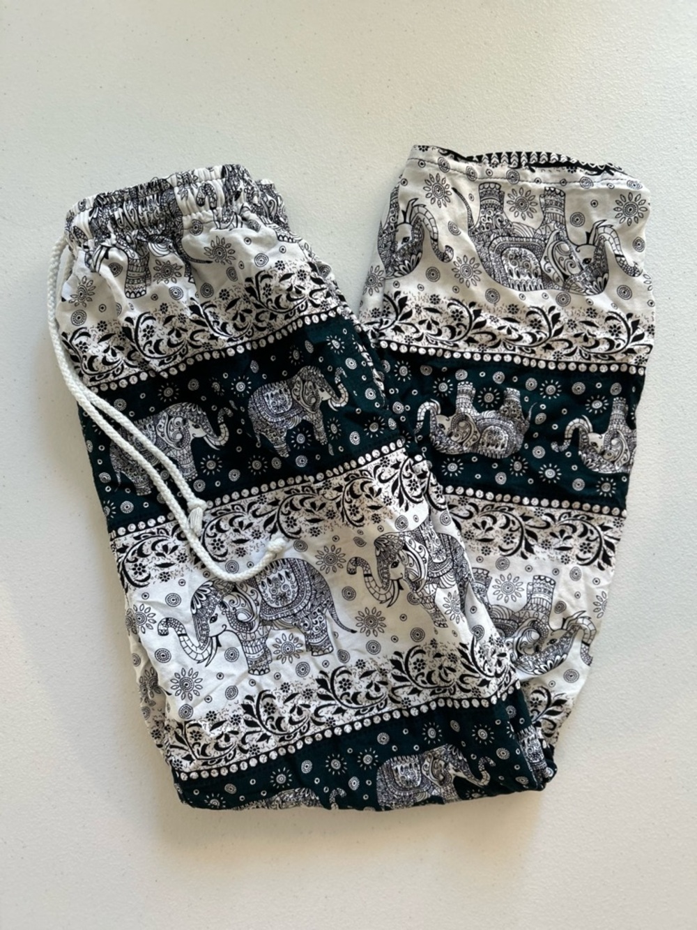 Kids Large Teal & White Elephant Print Pants With Pockets